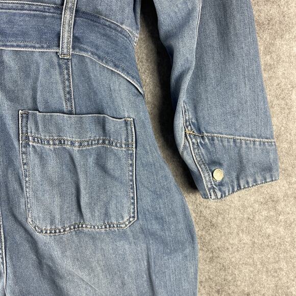 Madewell Denim Tie Waist Jumpsuit Womens Medium Blue Coverall Preppy Hipster - Picture 14 of 16